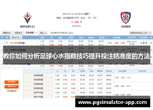 教你如何分析足球心水指数技巧提升投注精准度的方法